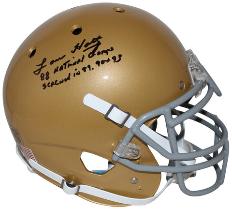 Lou Holtz Signed Notre Dame Full Size Helmet with “1988 National Champs Screwed in 89 90 93" Inscription