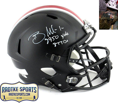 Braxton Miller Autographed/Signed Ohio State Buckeyes Riddell Black Full Size Speed Helmet with Career Stats Inscription