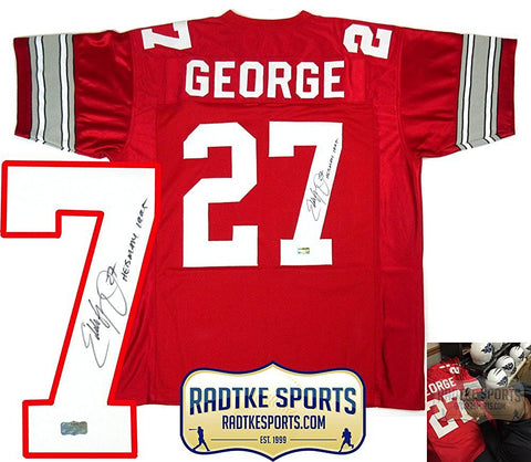 Eddie George Autographed/Signed Ohio State Buckeyes Custom Home Jersey with "Heisman 1995" Inscription