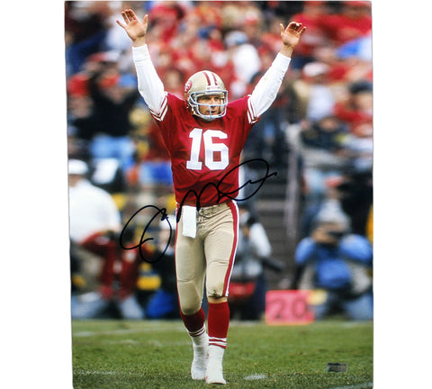 Joe Montana Signed San Francisco 49ers Unframed 16×20 NFL Photo – Red Jersey Arms Up