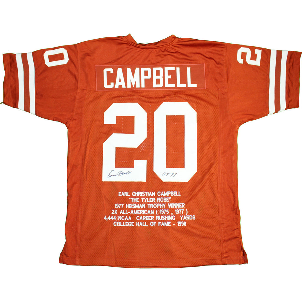  Earl Campbell Autographed White Longhorns Jersey - Beautifully  Matted and Framed - Hand Signed By Earl Campbell and Certified Authentic by  Auto JSA COA - Includes Certificate of Authenticity : Sports & Outdoors