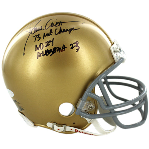 Dave Casper Signed Notre Dame Mini Helmet w/ 1973 National Champs Notre Dame 24/ Alabama 23 Inscrip.