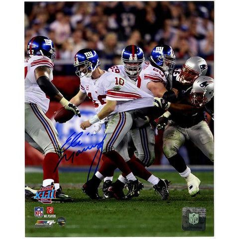 Eli Manning Signed SB XLII Escaping Tackle Vertical 8x10 Photo
