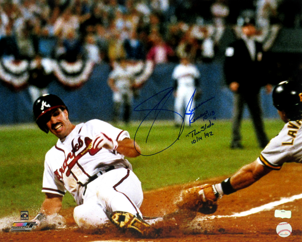 Sid Bream Signed Atlanta Braves Iconic 16x20 MLB Photo With "The Slide 10/14/92" And Bible Verse Inscription