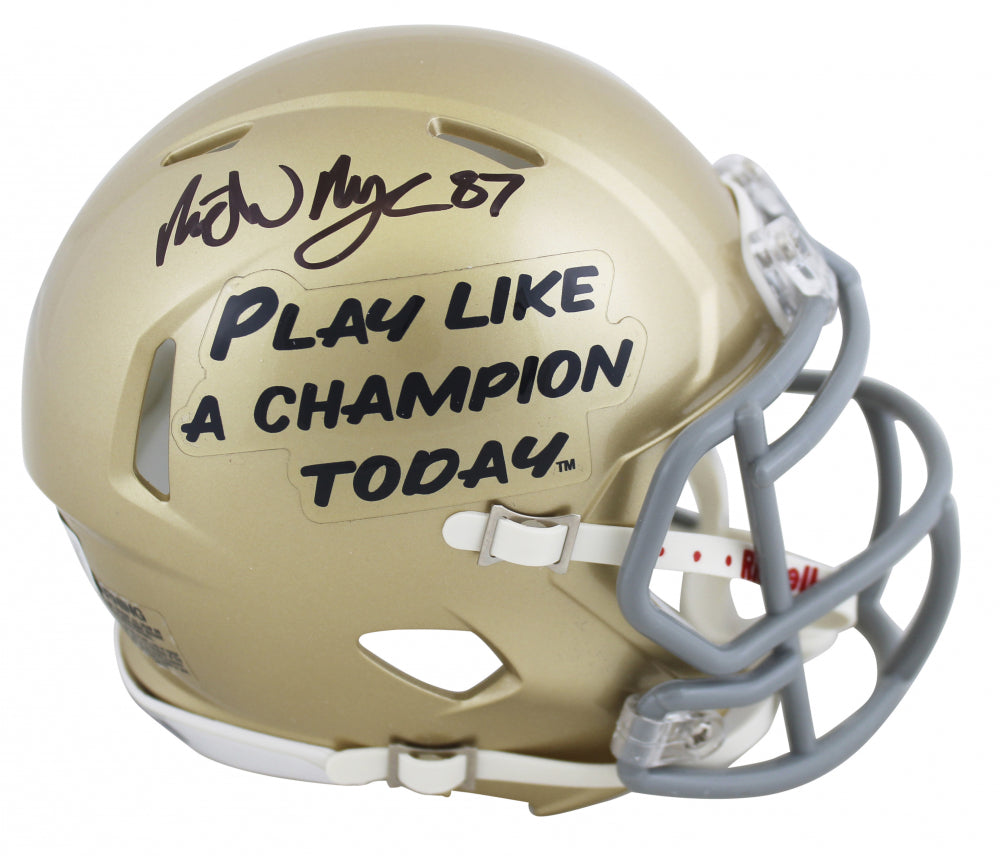 autographed iowa football helmet Michael Mayer Signed Notre Dame Play Like A Champion Today Speed Mini – SPORTSCRACK