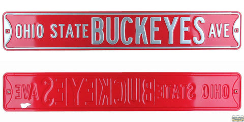 Ohio State Buckeyes Ave Authentic Steel Licensed 36x6 Red & Silver Street Sign