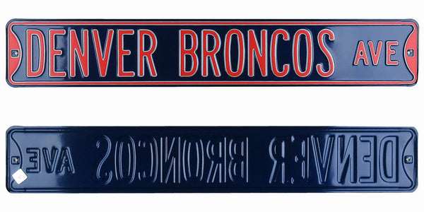 Denver Broncos Ave Authentic Steel Licensed 36x6 Navy & Orange NFL Street Sign