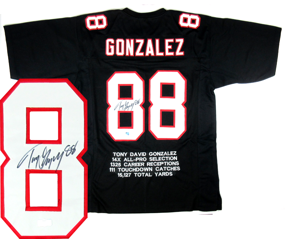 Tony Gonzalez Signed Atlanta Falcons Black Embroidered Stat Custom Jer –  SPORTSCRACK