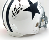 Troy Aikman, Emmitt Smith & Michael Irvin Autographed/Signed Dallas Cowboys Riddell Throwback Authentic NFL Helmet With HOF Inscriptions