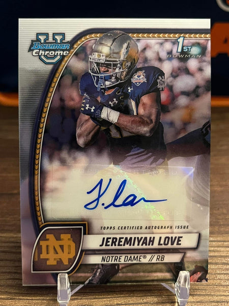 Jeremiyah Love Autograph Notre Dame 1st Bowman Chrome Card