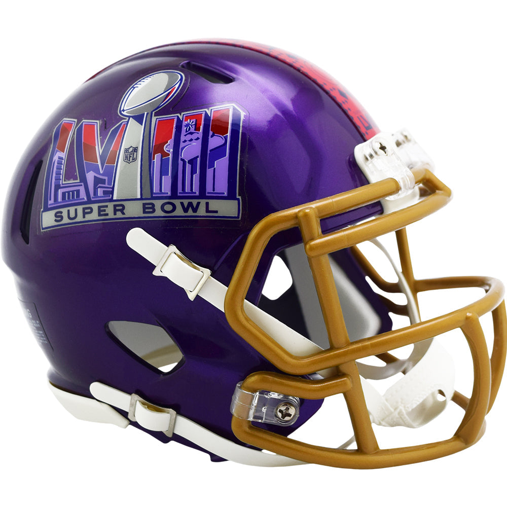 cheap nfl football helmets china Super Bowl 58 Purple Riddell Mini Speed Football Helmet – SPORTSCRACK