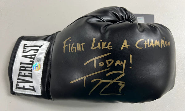 Tommy Zbikowski Signed Everlast Black Boxing Glove with Fight Like A Champion Today! Inscription
