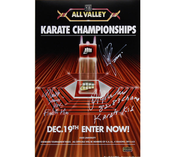 Ralph Macchio, William Zabka, & Martin Kove Signed Karate Kid 11″x17″ All Valley Poster with 3 Inscriptions