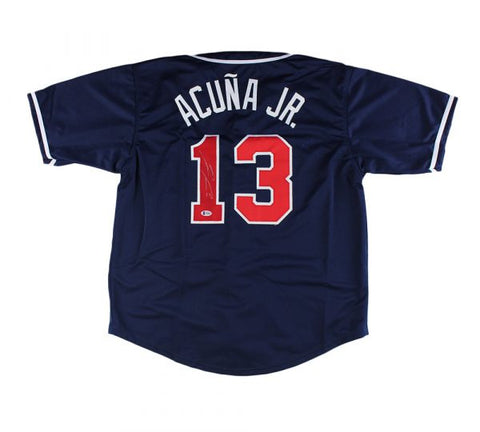 Ronald Acuna Signed Atlanta Braves Custom Navy MLB Jersey