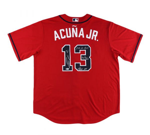 Ronald Acuna Jr. Signed Atlanta Braves Nike Red MLB Jersey with 3 Inscriptions