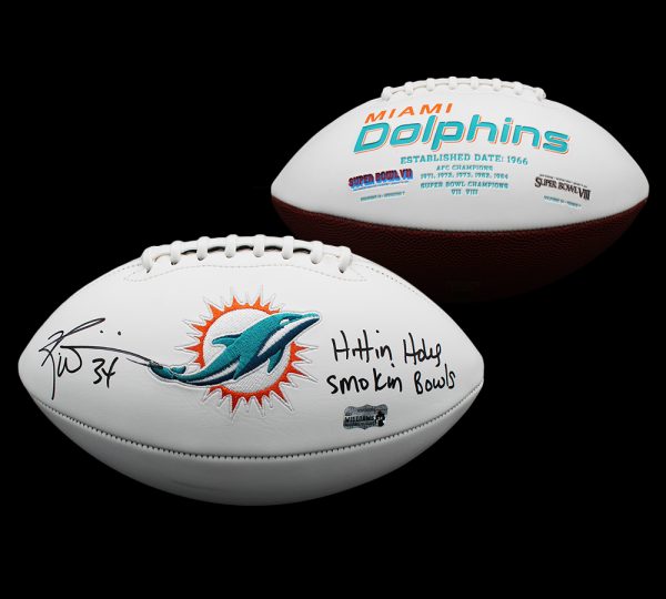 Ricky Williams Signed Miami Dolphins Embroidered White NFL Football with “Hitting Holes Smoking Bowls” Inscription