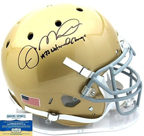 Joe Montana Autographed/Signed Notre Dame Fighting Irish Schutt Authentic NCAA Helmet With "1977 National Champs!" Inscription