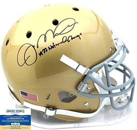 Joe Montana Autographed/Signed Notre Dame Fighting Irish Schutt Authentic NCAA Helmet With "1977 National Champs!" Inscription