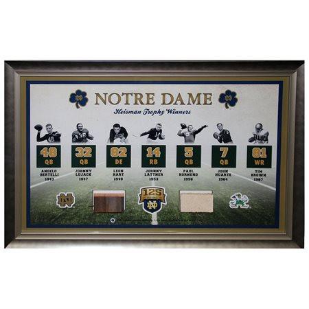 Notre Dame Heisman Trophy Winner Collage w/ Game Used Bench/Brick