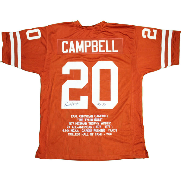 Earl Campbell Signed Texas Longhorns Orange Embroidered Jersey w/ "HT 77" Insc (JSA)