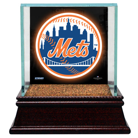 New York Mets Glass Single Baseball Case with Team Logo Background and Authentic Field Dirt Base - Memorabilia - SPORTSCRACK