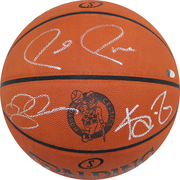 Ray Allen Paul Pierce and Kevin Garnett Triple Signed Celtics Logo Basketball (Signed In Silver)