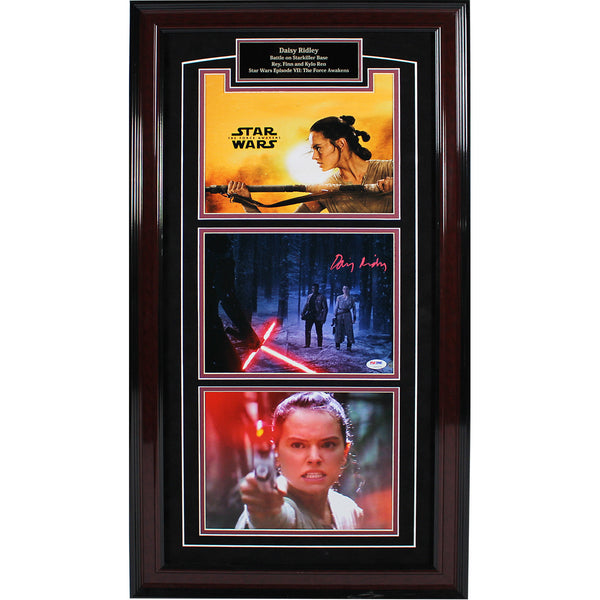 Daisy Ridley Signed "Battle on Starkiller Base" 3 Photo Collage with Nameplate (14x29)
