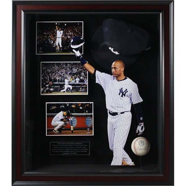 Derek Jeter Final Game at Yankee Stadium Framed Shadowbox w/ Signed Game Used 2014 Baseball and Commemorative Hat (20x24)
