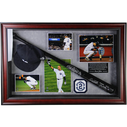Derek Jeter Signed Game Model Bat Collage with Photos Hat and Quote (20x32x22)