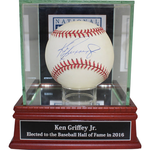 Ken Griffey Jr. Signed AL (Gene Budig) Baseball w/ Baseball Hall of Fame Logo Background Glass Case and Nameplate (PSA/DNA Auth) - Memorabilia - SPORTSCRACK