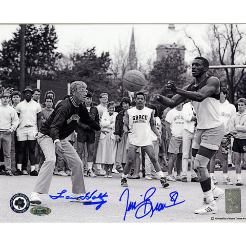 Lou Holtz/Tim Brown Dual Signed Playing Basketball 8x10 Photo