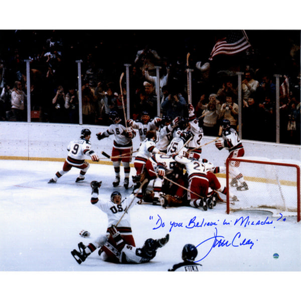 Jim Craig 1980 USA Celebration 16x20 w/ "Do You Believe in Miracles?" Insc.