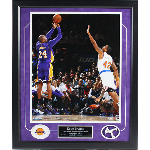 Kobe Bryant Last Game at MSG 16x20 Photo w/ Piece of Game Used Net Collage (LE/24)(20x24) - Memorabilia - SPORTSCRACK