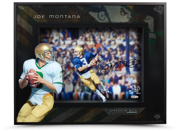 Joe Montana Autographed Notre Dame Roll Out" Shadowbox Display"
