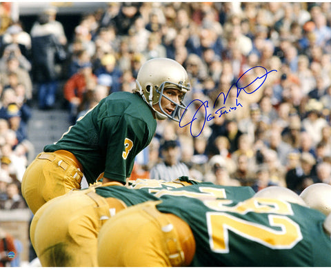 Joe Montana Signed Notre Dame At Line Of Scrimmage Signed 16x20 Photo w/ "Go Irish" Inscription