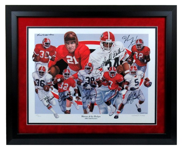 Georgia Bulldogs Multi-Signed Framed RB Heroes Of The Hedges Limited Edition Of 1000 Print With 8 Signatures