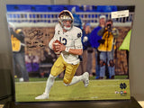 Ian Book Notre Dame Fighting Irish Fanatics Authentic Autographed 16" x 20" White Jersey Running Photograph with "PLAY LIKE A CHAMPION TODAY!" Inscription