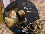 Ian Book Notre Dame Signed Authentic Fanatics Exclusive Schutt Tradition Replica Helmet with "PLAY LIKE A CHAMPION TODAY" Inscription