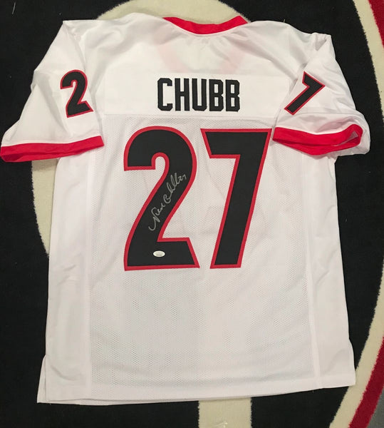 Nick Chubb Signed Georgia Bulldogs Custom White Jersey