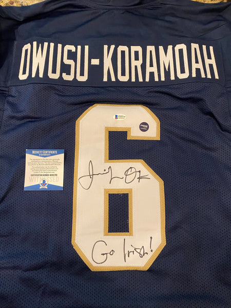 Jeremiah Owusu-Koramoah Autographed Notre Dame Football Blue Home Jersey