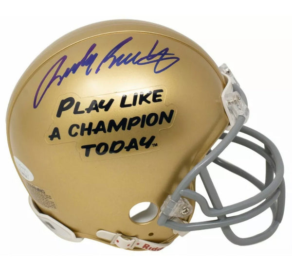 Rudy Ruettiger Signed Notre Dame Play Like A Champion Today Mini Helmet