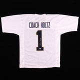 Lou Holtz Signed Notre Dame #1 White Jersey