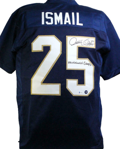 Raghib “Rocket” Ismail Signed Notre Dame Custom Blue Jersey With “88 National Champs” Inscription