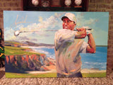 Tiger Woods Signed Victory at Pebble Beach Malcolm Farley Painting Canvas Upper Deck Authenticated UDA