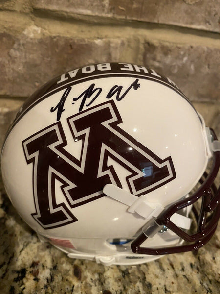 Rashod Bateman Autographed/Signed Minnesota Golden Gophers Row The Boat Schutt NCAA Mini Helmet