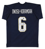 Jeremiah Owusu-Koramoah Autographed Notre Dame Football Blue Home Jersey