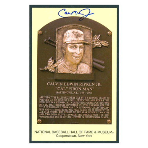 Cal Ripken Jr Autographed Hall of Fame Plaque Postcard (JSA)