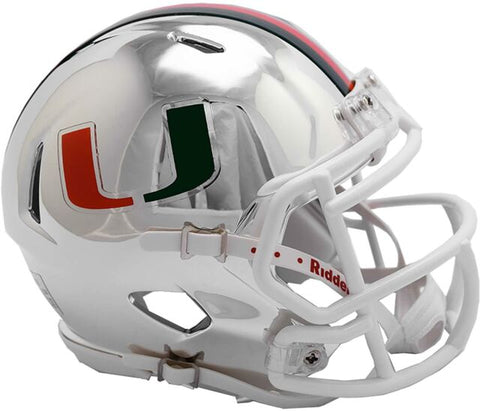 chrome uk football helmet for sale Miami Hurricanes Riddell Speed Mini CHROME Helmet – SPORTSCRACK