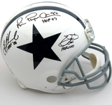 Troy Aikman, Emmitt Smith & Michael Irvin Autographed/Signed Dallas Cowboys Riddell Throwback Authentic NFL Helmet With HOF Inscriptions